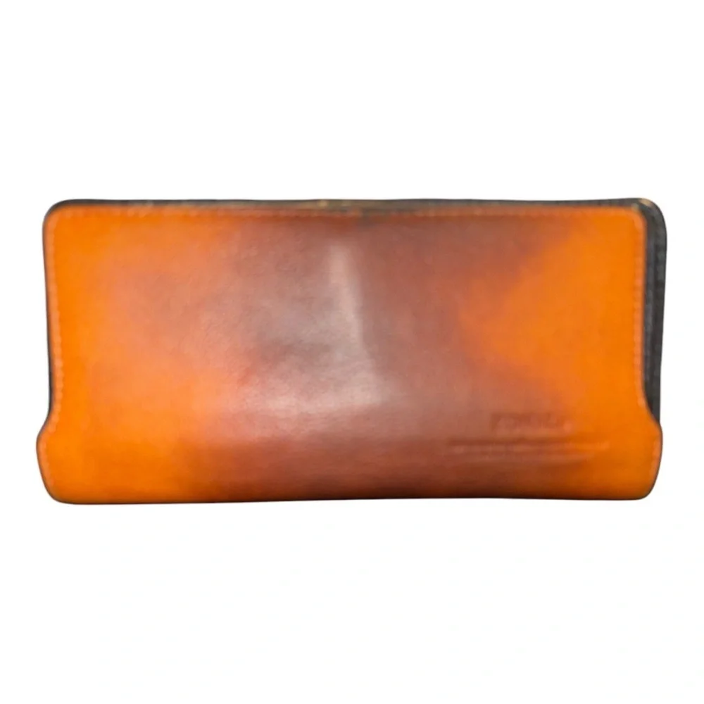 Zonal Men’s Brown Leather Wallet Open Flap & Zippy Blue Nylon RR